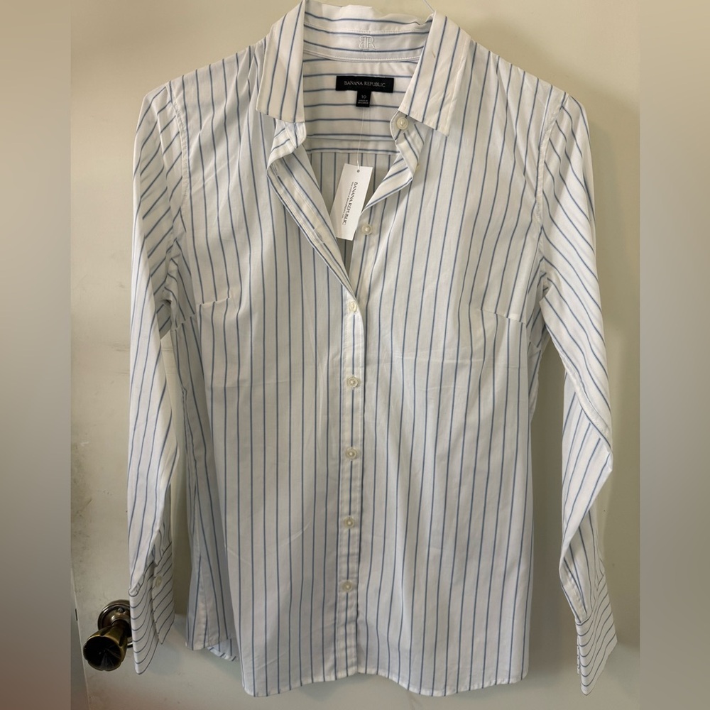 Banana Republic Blue and White Dress Shirt with Pinstripes